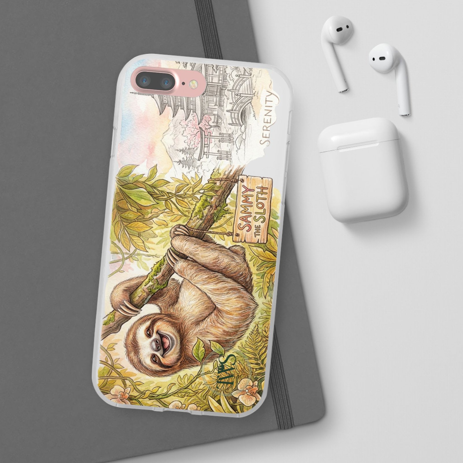 Sloth Phone Case – "Sammy the Sloth" Cute Botanical iPhone Flexi Case - Image 76