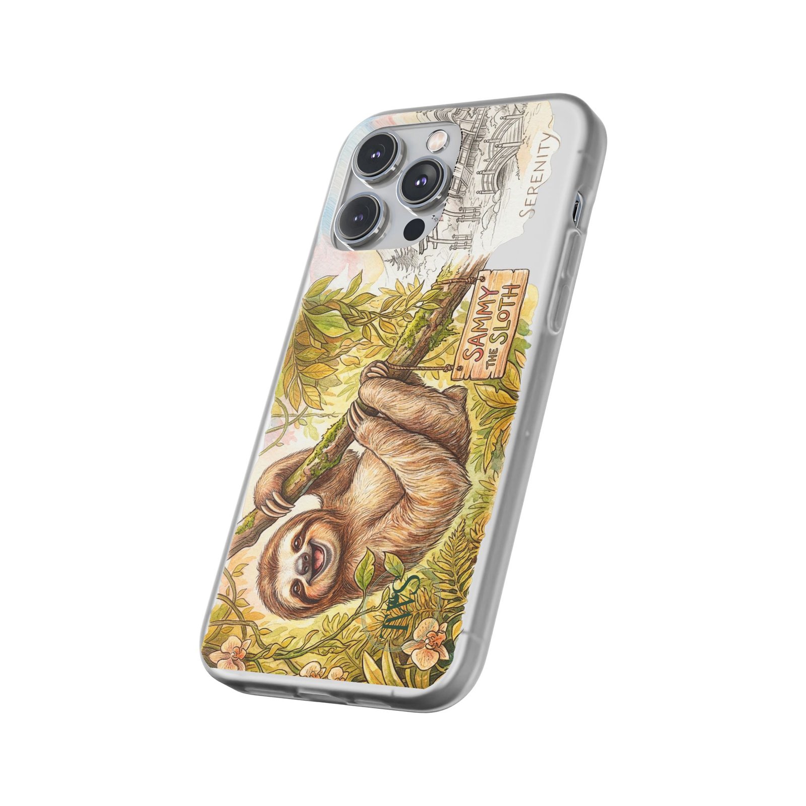 Sloth Phone Case – "Sammy the Sloth" Cute Botanical iPhone Flexi Case - Image 219