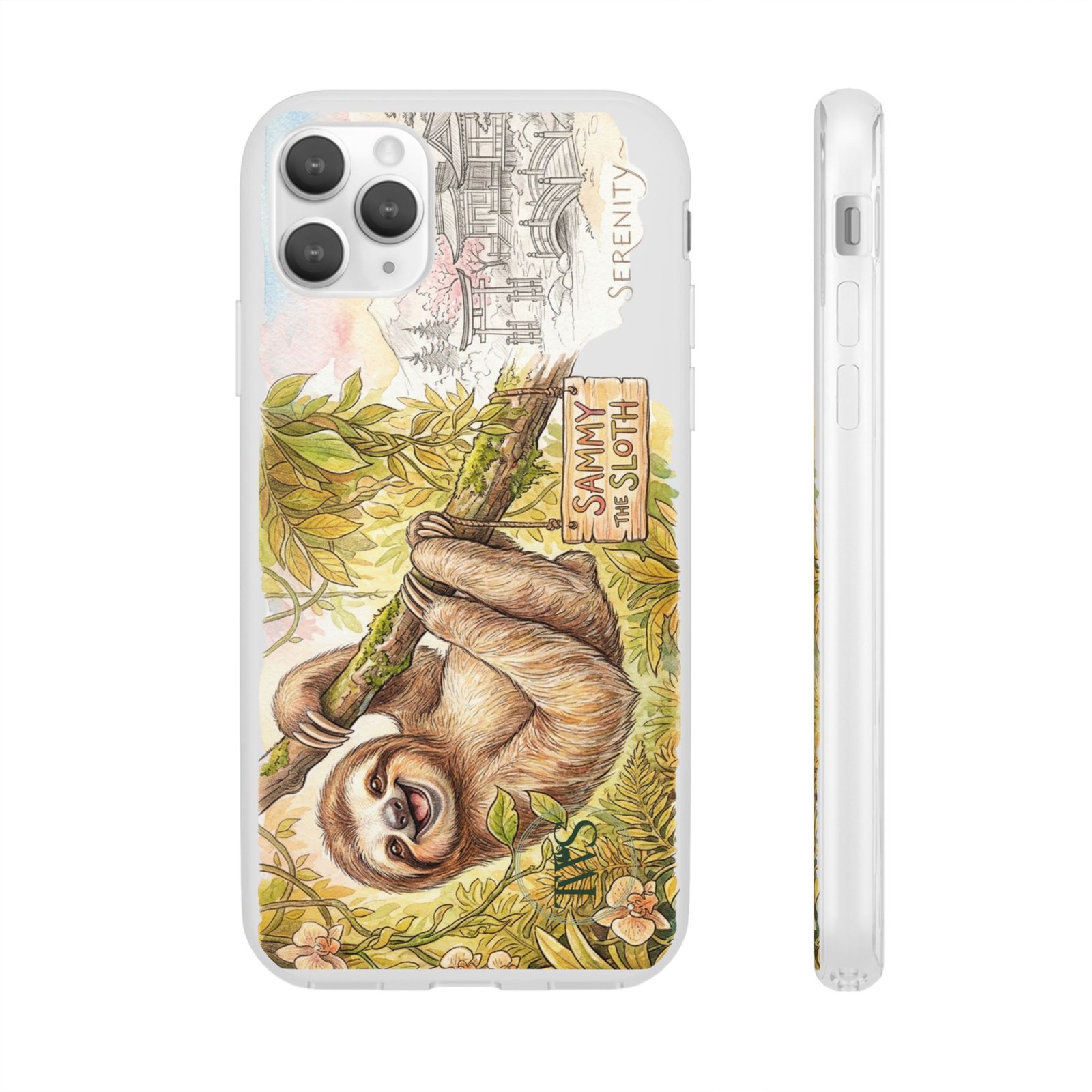 Sloth Phone Case – "Sammy the Sloth" Cute Botanical iPhone Flexi Case - Image 50