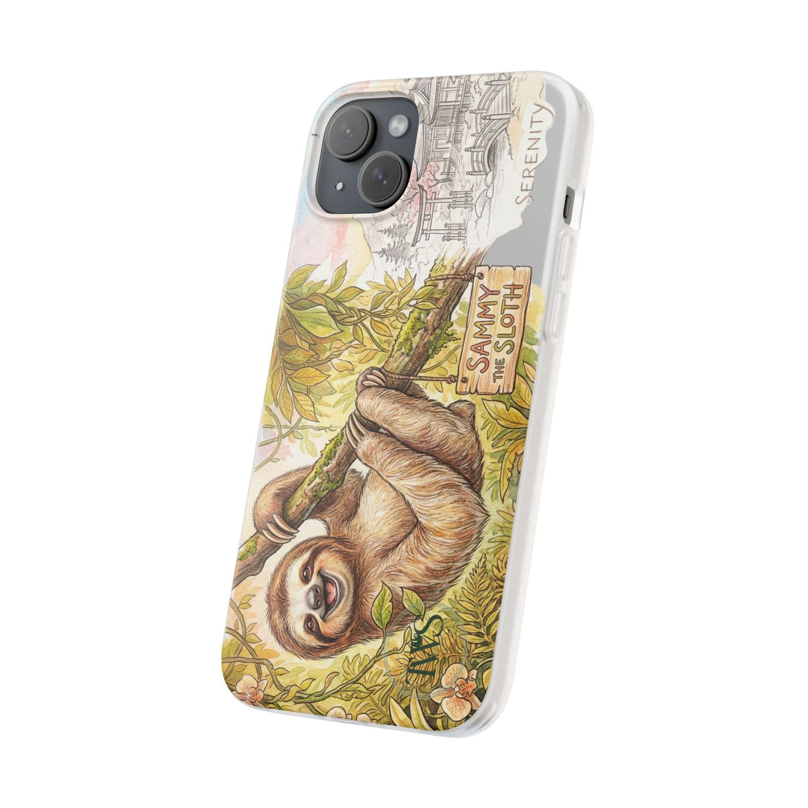 Sloth Phone Case – "Sammy the Sloth" Cute Botanical iPhone Flexi Case - Image 241
