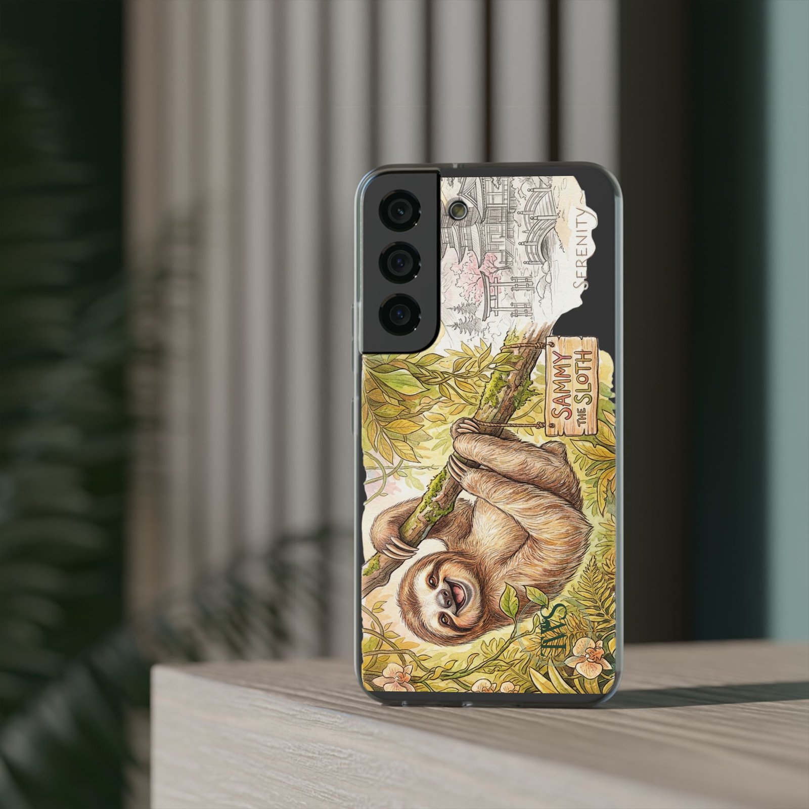 Sloth Phone Case – "Sammy the Sloth" Cute Botanical iPhone Flexi Case - Image 157