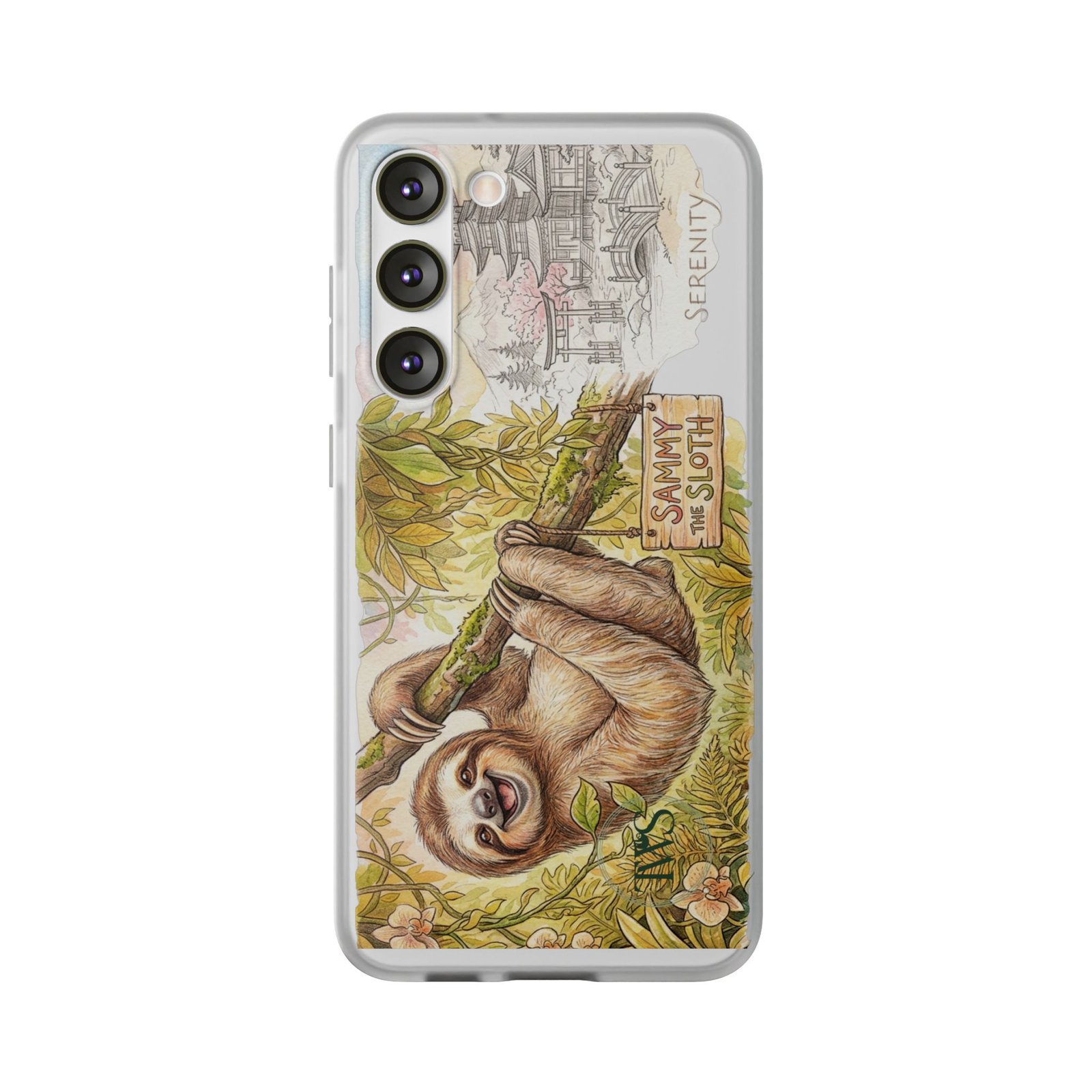 Sloth Phone Case – "Sammy the Sloth" Cute Botanical iPhone Flexi Case - Image 224