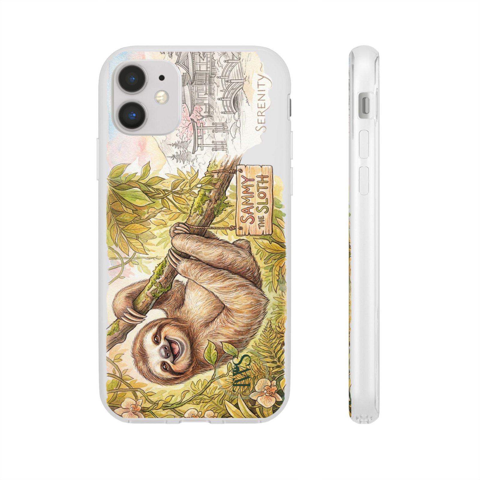 Sloth Phone Case – "Sammy the Sloth" Cute Botanical iPhone Flexi Case - Image 25
