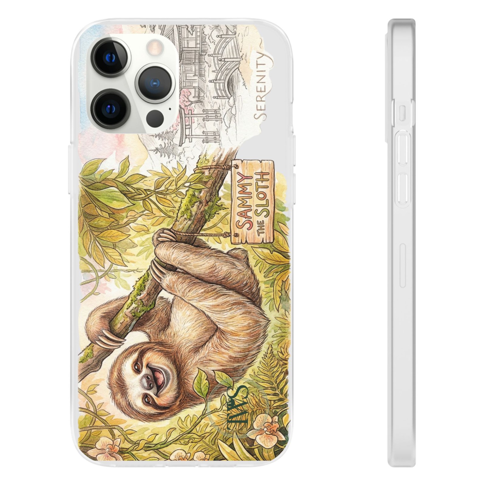 Sloth Phone Case – "Sammy the Sloth" Cute Botanical iPhone Flexi Case - Image 66