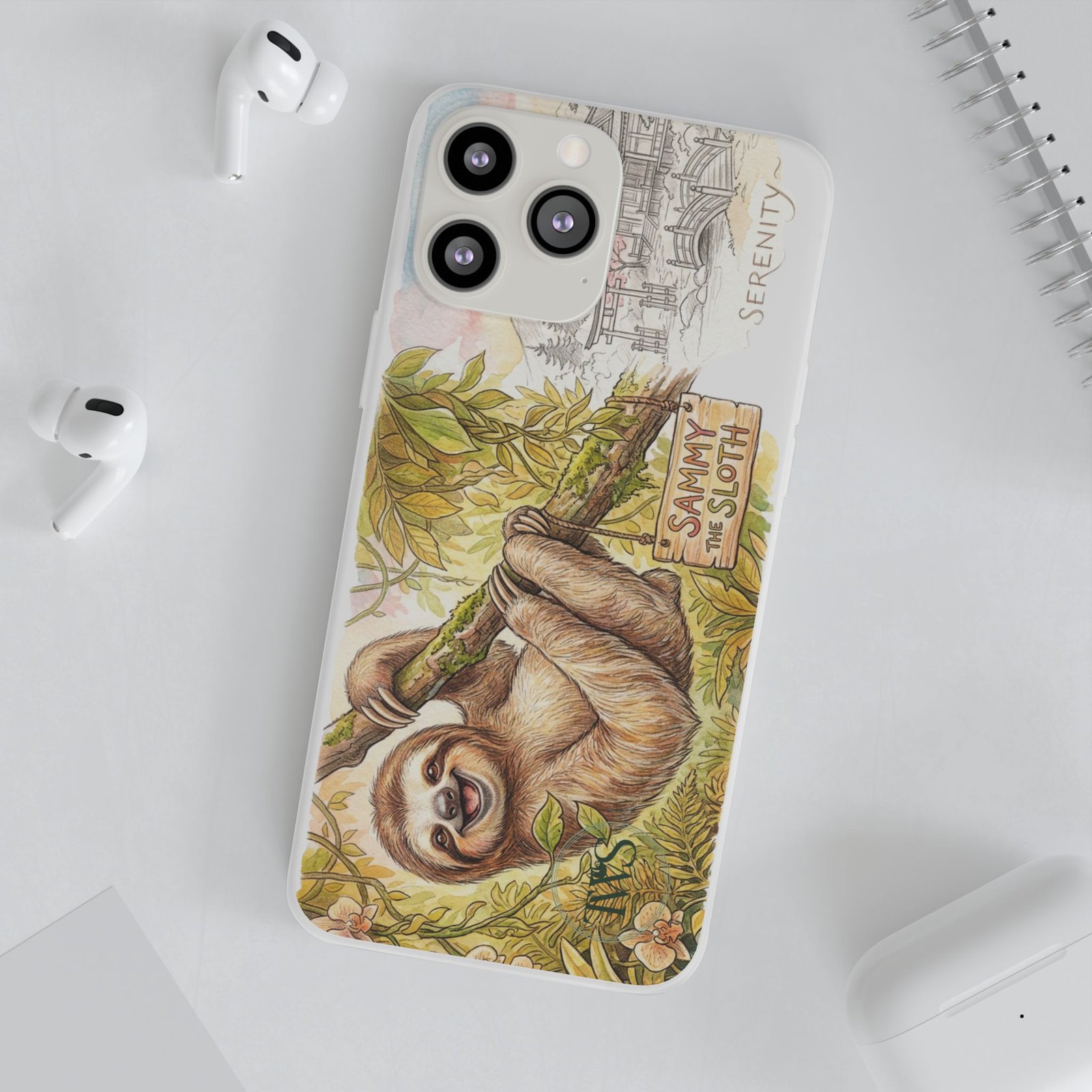 Sloth Phone Case – "Sammy the Sloth" Cute Botanical iPhone Flexi Case - Image 117