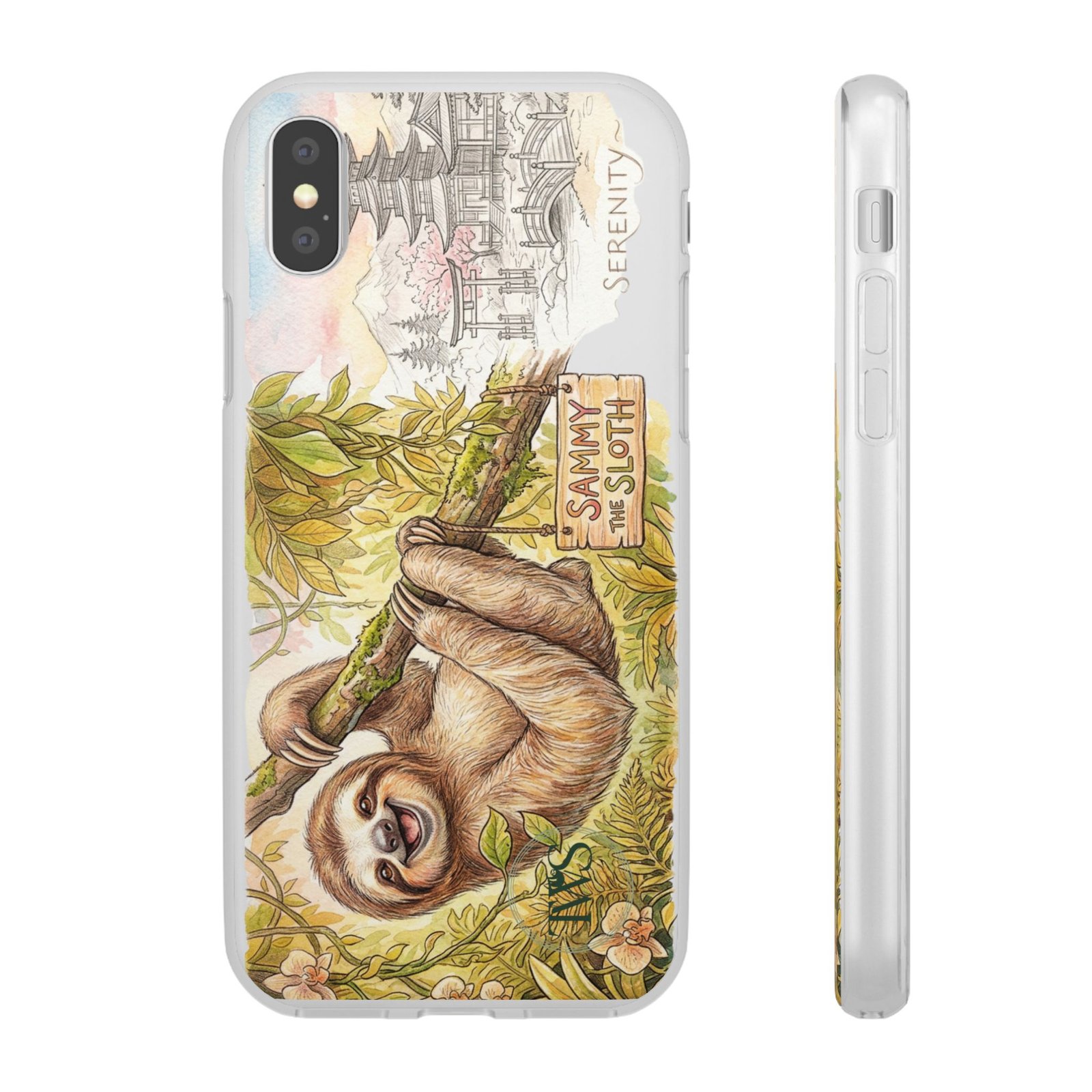 Sloth Phone Case – "Sammy the Sloth" Cute Botanical iPhone Flexi Case - Image 19
