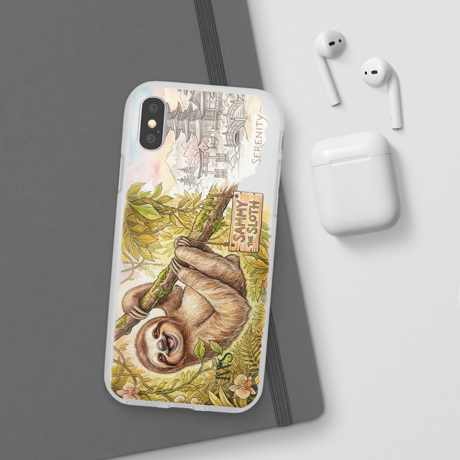 Sloth Phone Case – "Sammy the Sloth" Cute Botanical iPhone Flexi Case - Image 9