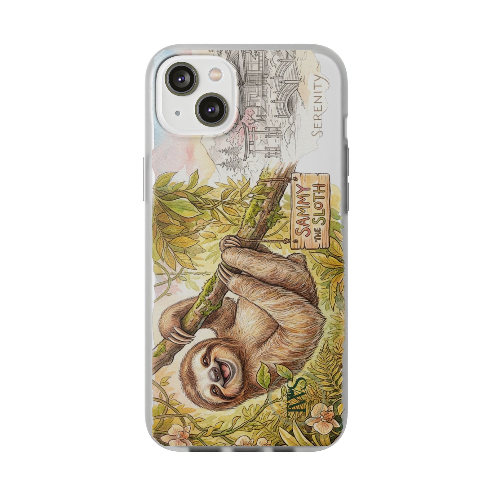 Sloth Phone Case – "Sammy the Sloth" Cute Botanical iPhone Flexi Case - Image 184