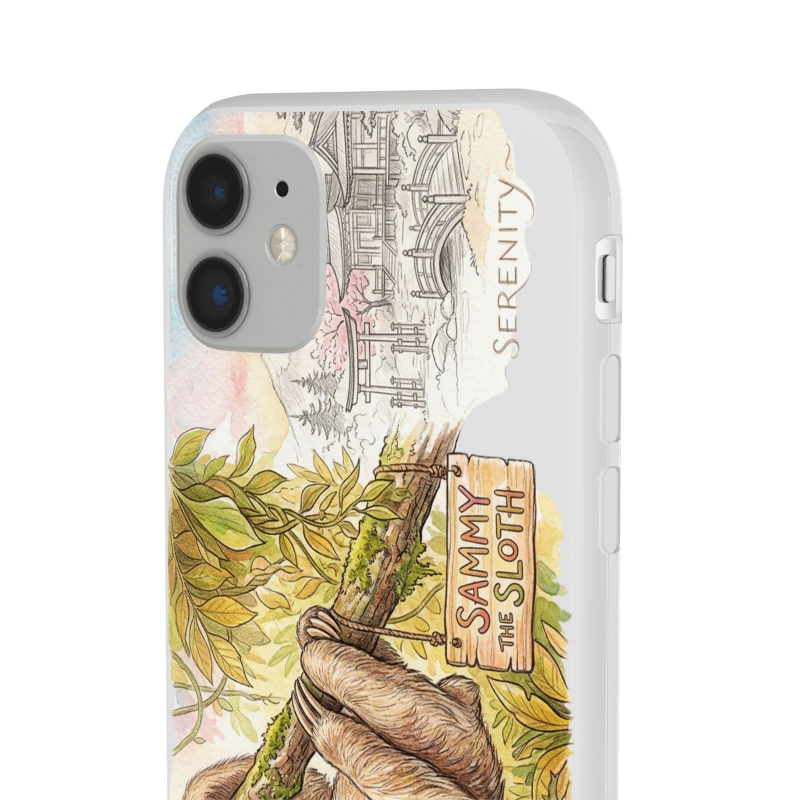 Sloth Phone Case – "Sammy the Sloth" Cute Botanical iPhone Flexi Case - Image 59