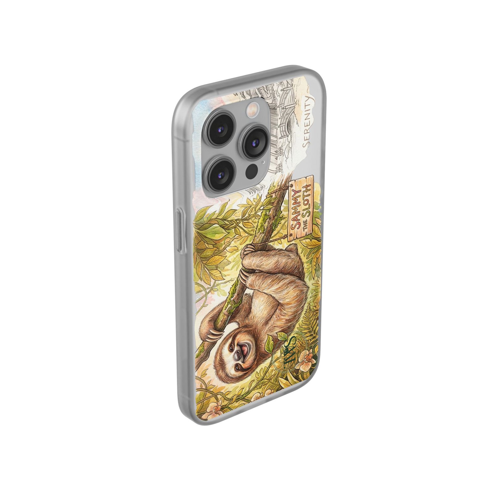 Sloth Phone Case – "Sammy the Sloth" Cute Botanical iPhone Flexi Case - Image 210