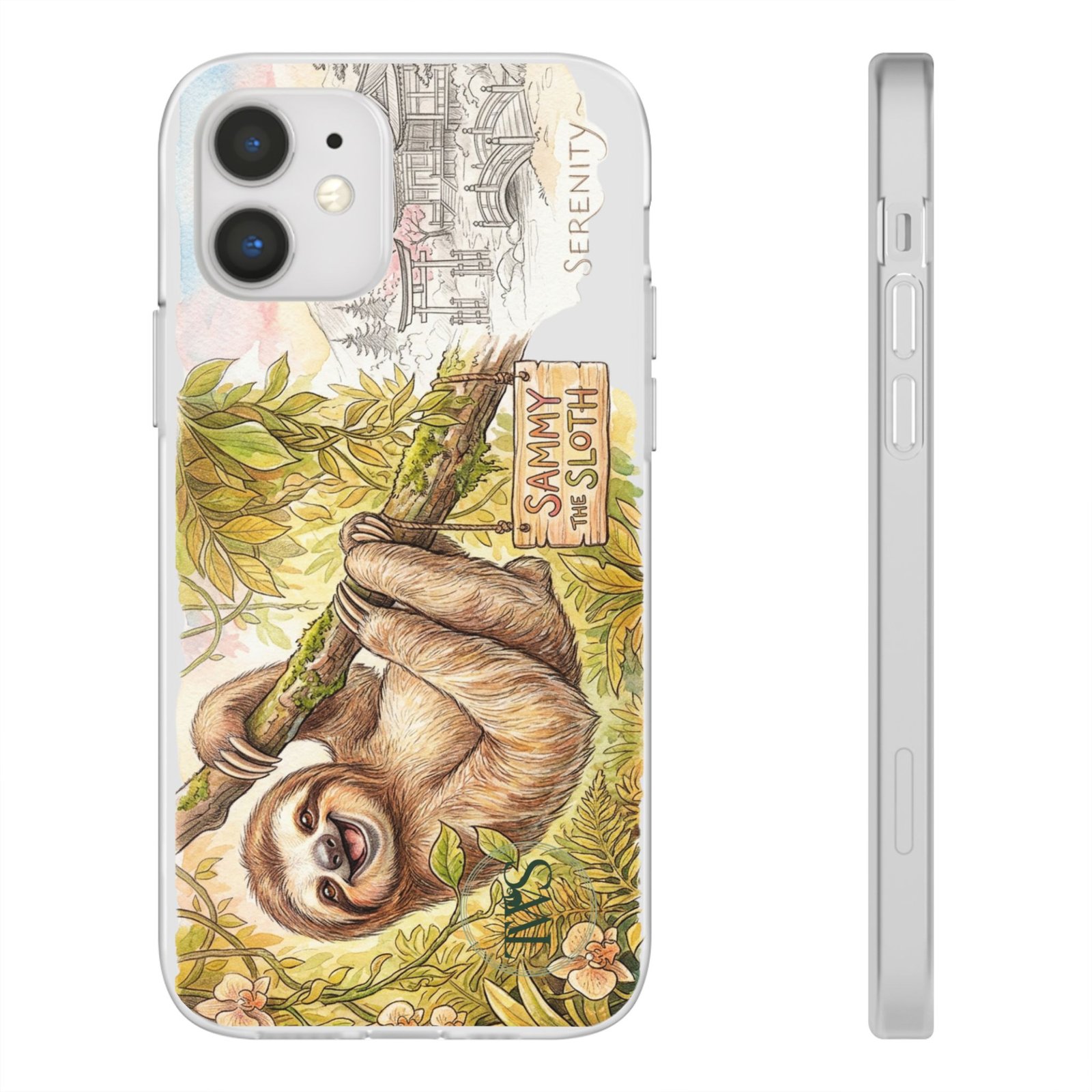 Sloth Phone Case – "Sammy the Sloth" Cute Botanical iPhone Flexi Case - Image 46