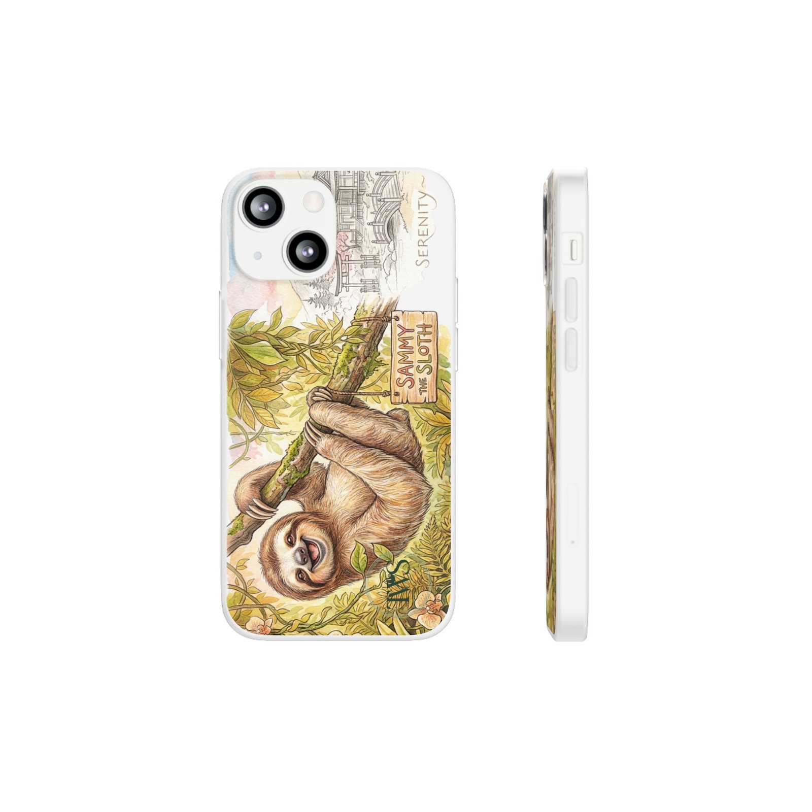 Sloth Phone Case – "Sammy the Sloth" Cute Botanical iPhone Flexi Case - Image 118