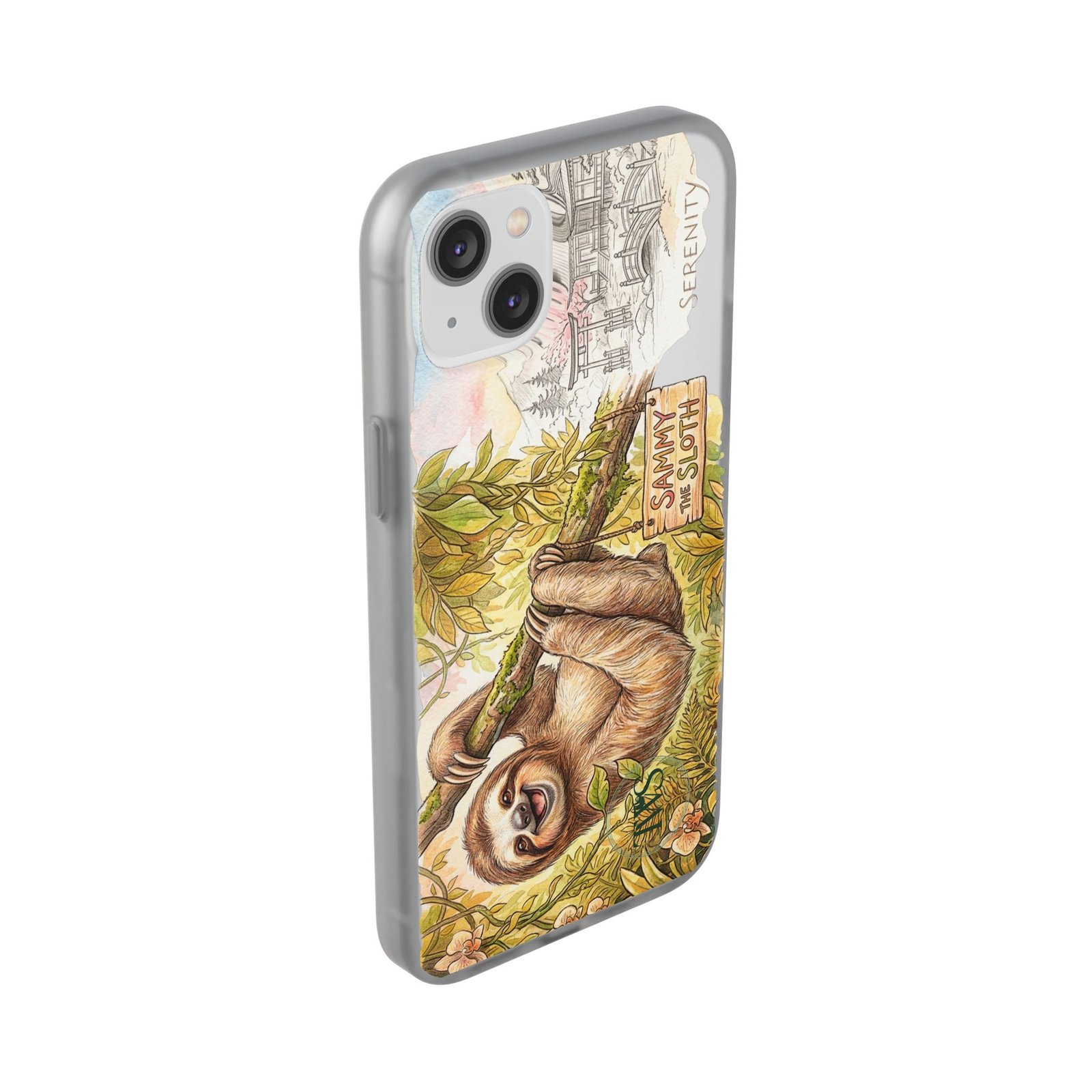 Sloth Phone Case – "Sammy the Sloth" Cute Botanical iPhone Flexi Case - Image 186