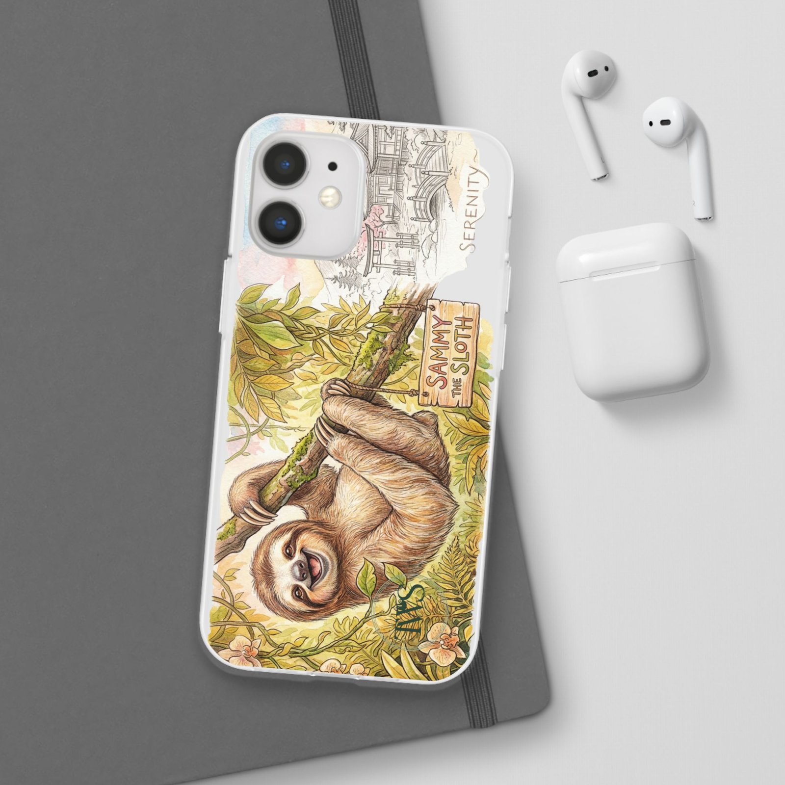 Sloth Phone Case – "Sammy the Sloth" Cute Botanical iPhone Flexi Case - Image 36
