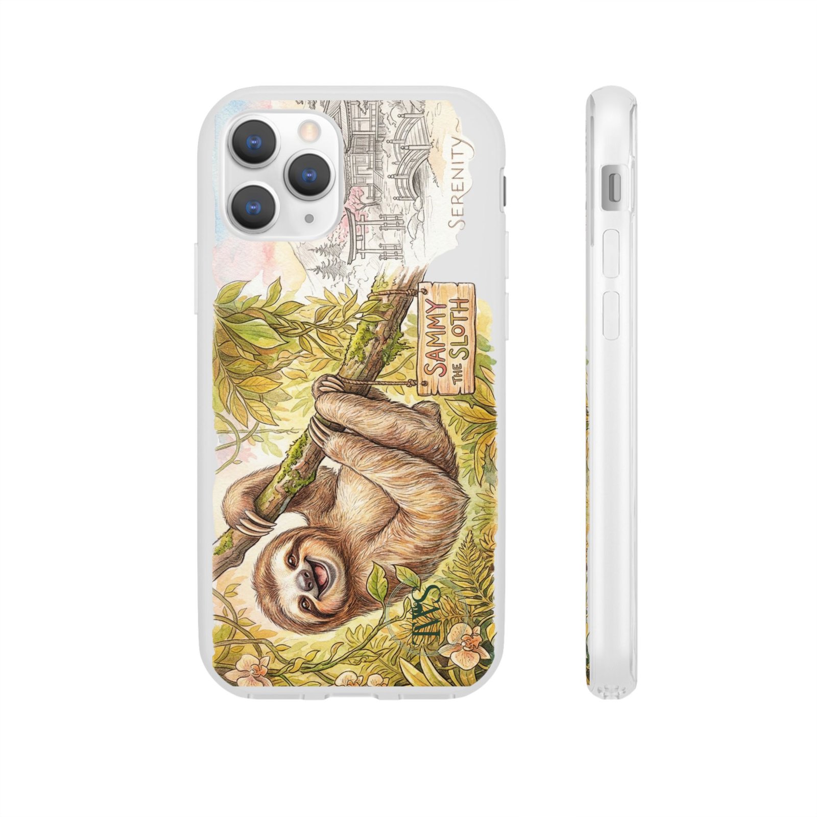 Sloth Phone Case – "Sammy the Sloth" Cute Botanical iPhone Flexi Case - Image 54
