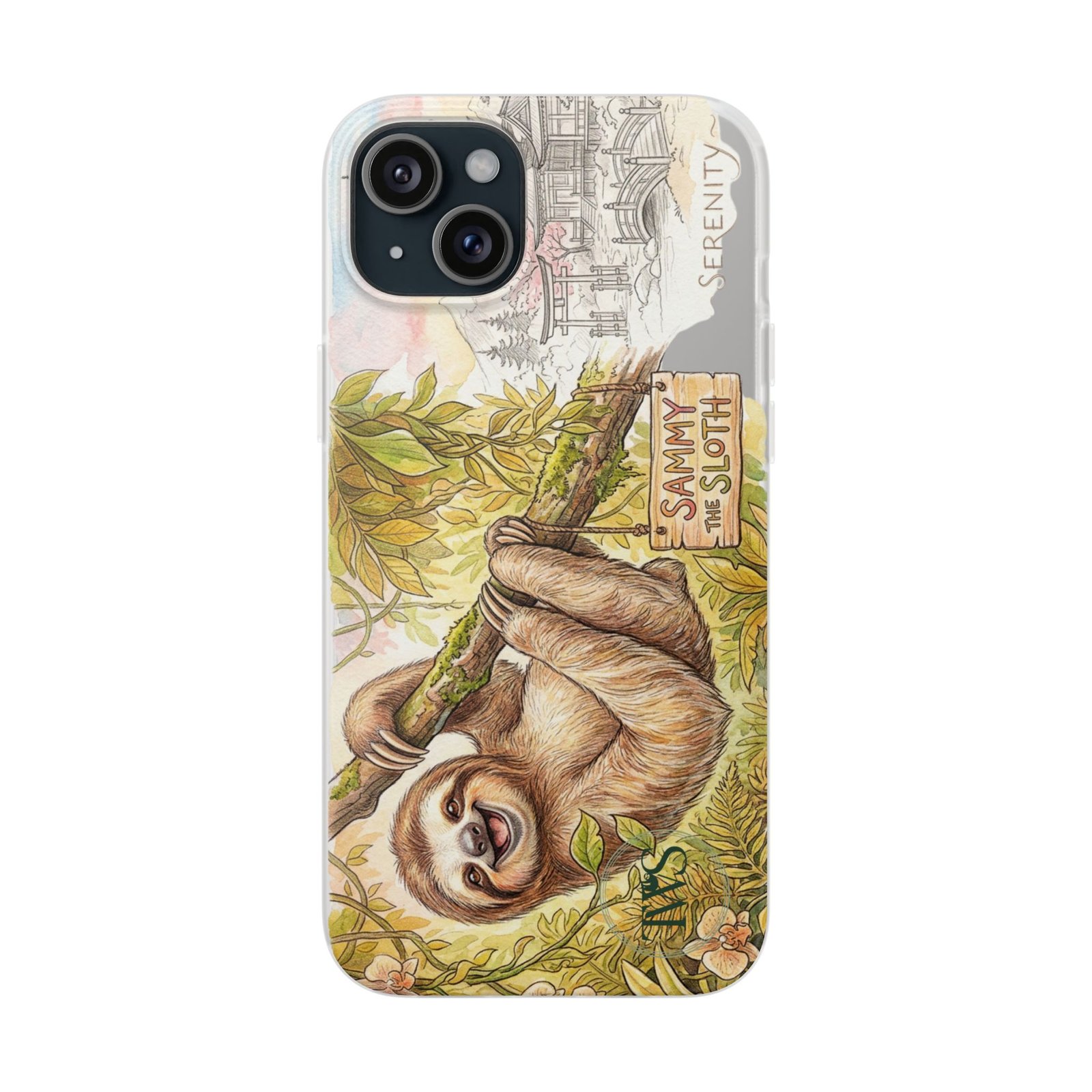 Sloth Phone Case – "Sammy the Sloth" Cute Botanical iPhone Flexi Case - Image 240