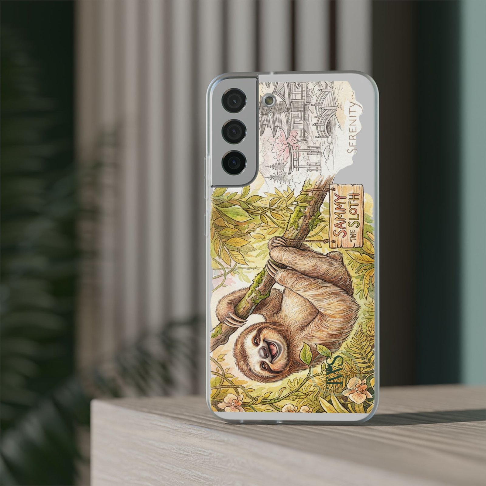 Sloth Phone Case – "Sammy the Sloth" Cute Botanical iPhone Flexi Case - Image 161