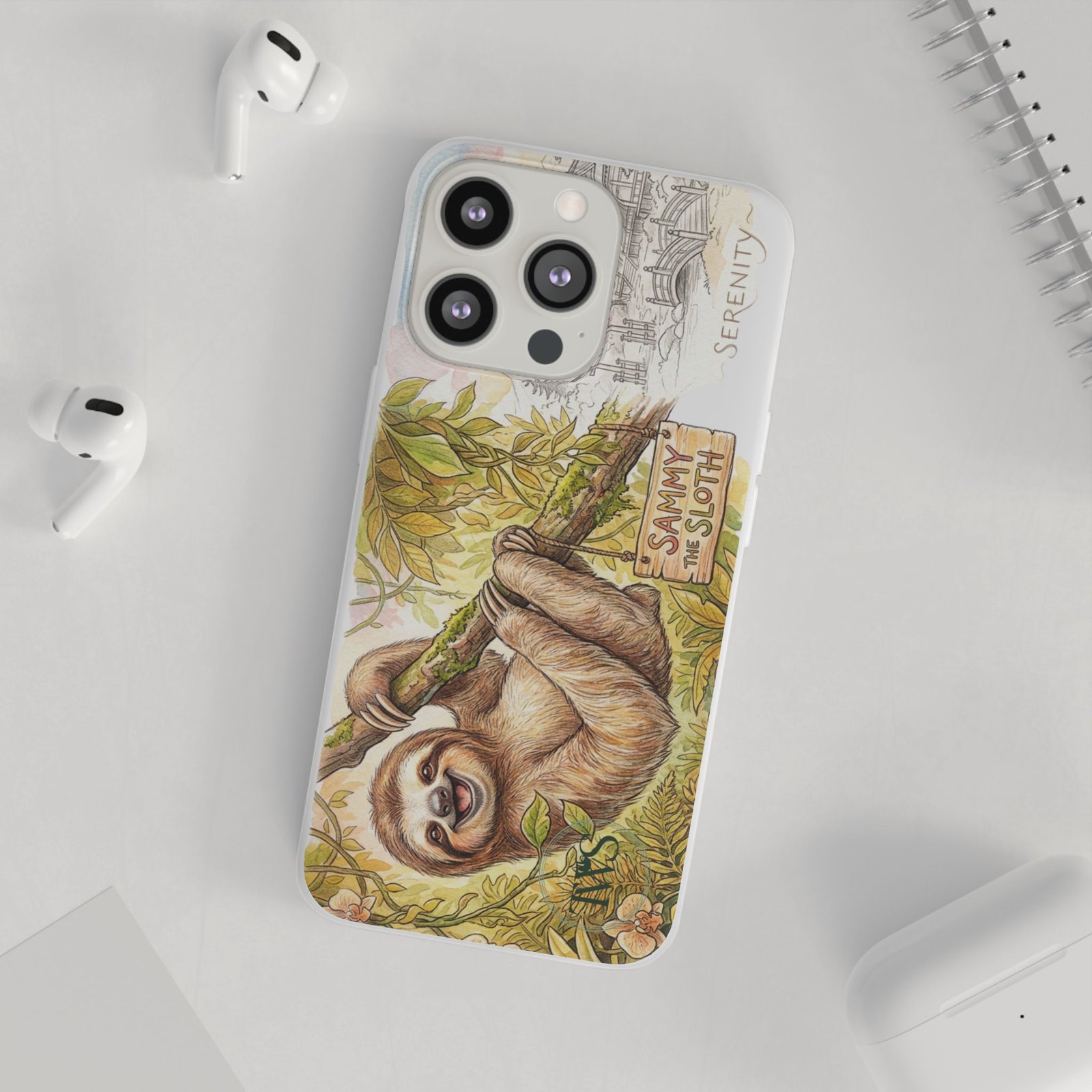 Sloth Phone Case – "Sammy the Sloth" Cute Botanical iPhone Flexi Case - Image 128