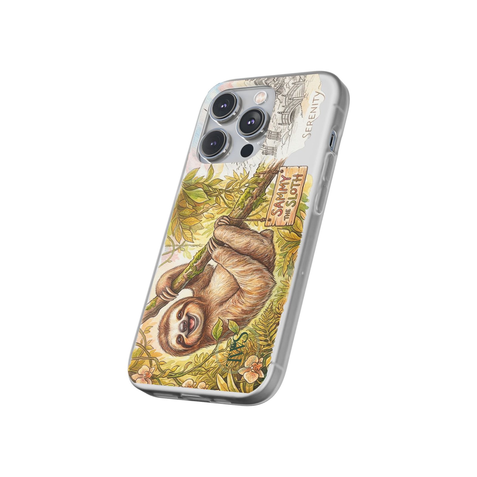 Sloth Phone Case – "Sammy the Sloth" Cute Botanical iPhone Flexi Case - Image 183