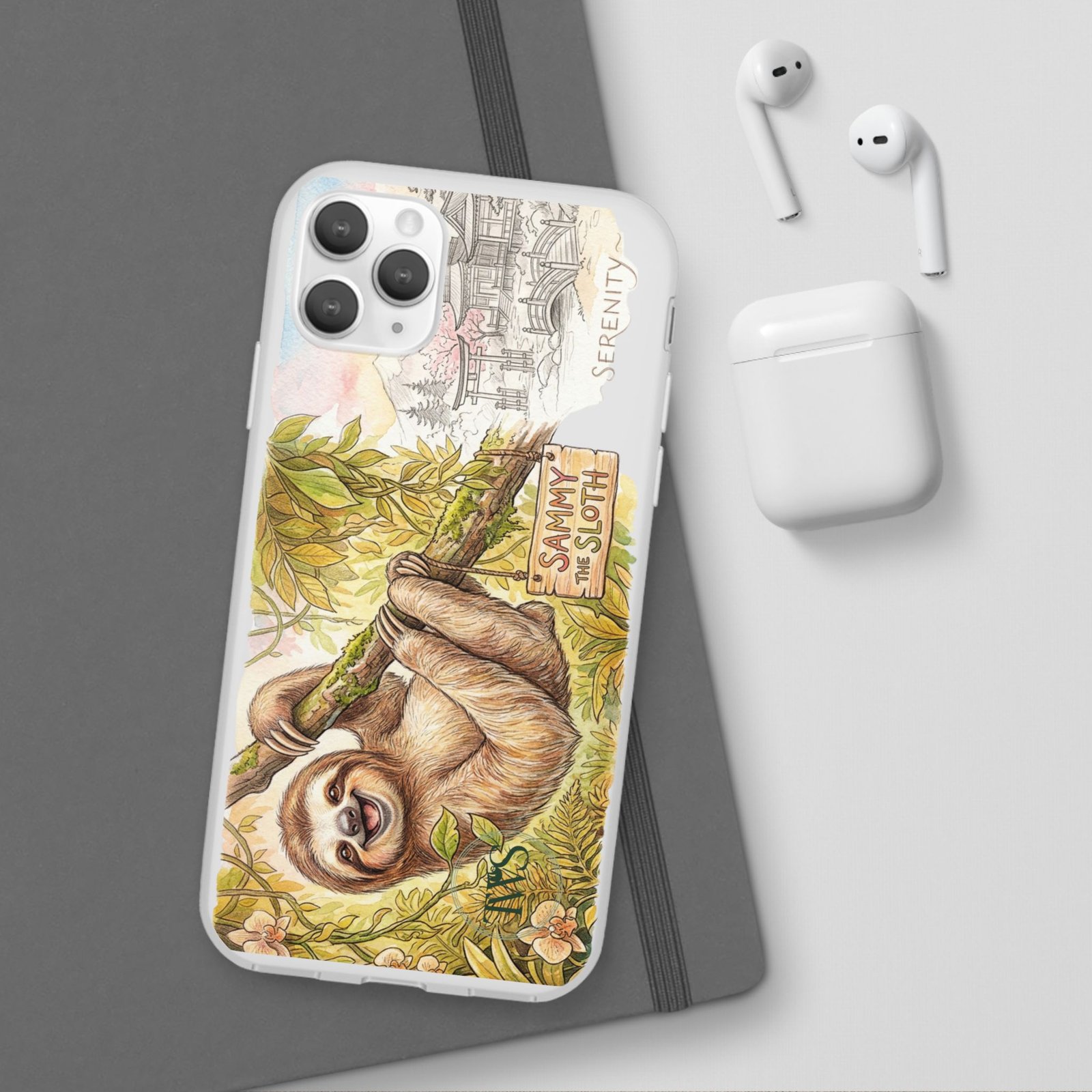 Sloth Phone Case – "Sammy the Sloth" Cute Botanical iPhone Flexi Case - Image 33