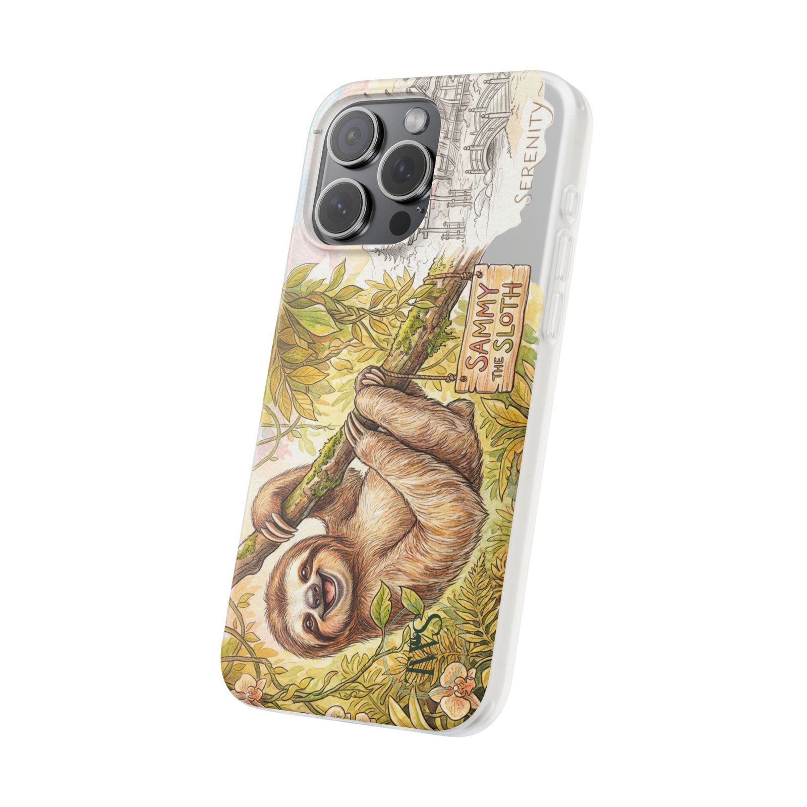 Sloth Phone Case – "Sammy the Sloth" Cute Botanical iPhone Flexi Case - Image 245