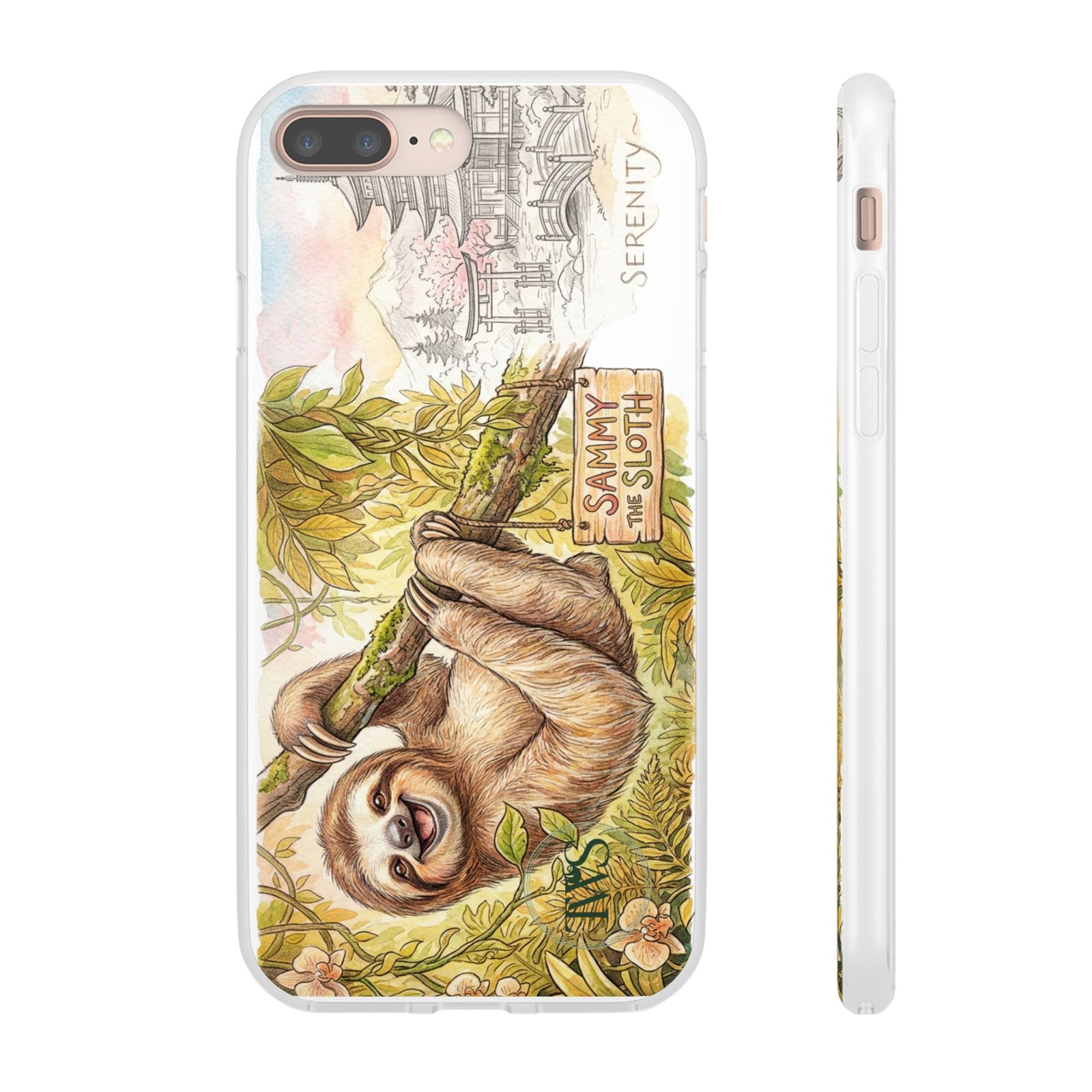 Sloth Phone Case – "Sammy the Sloth" Cute Botanical iPhone Flexi Case - Image 4