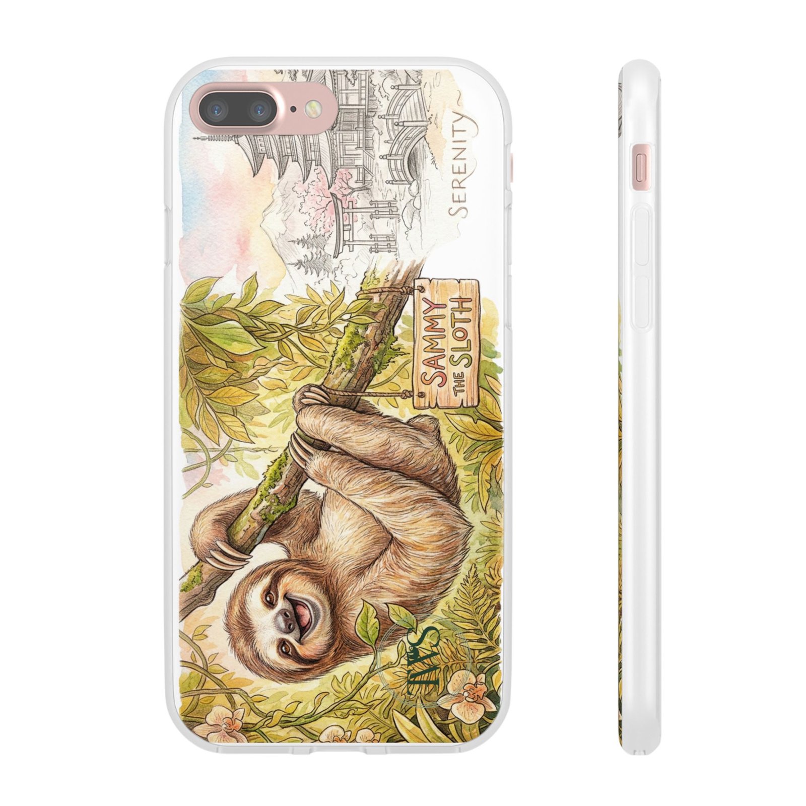 Sloth Phone Case – "Sammy the Sloth" Cute Botanical iPhone Flexi Case - Image 74