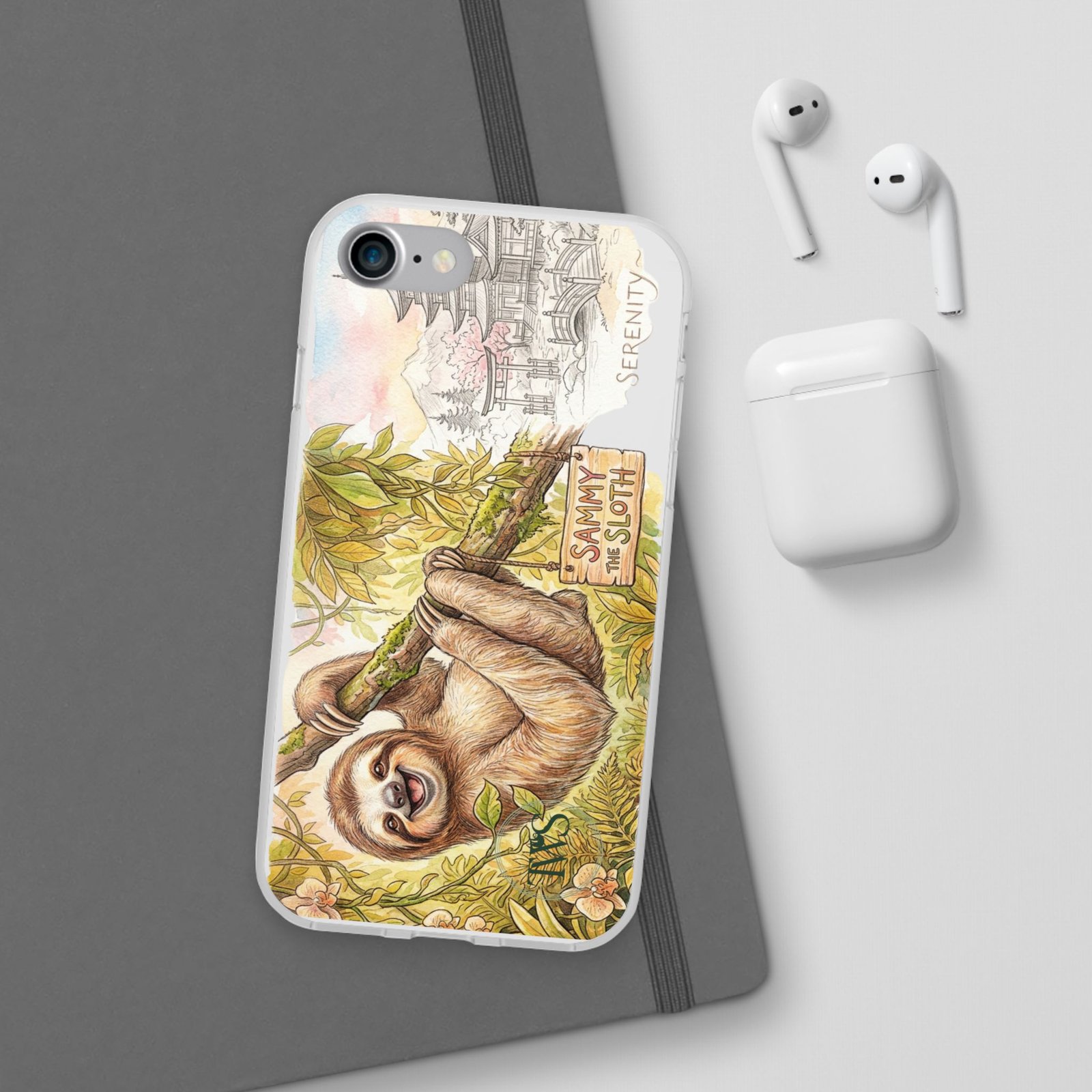 Sloth Phone Case – "Sammy the Sloth" Cute Botanical iPhone Flexi Case - Image 12