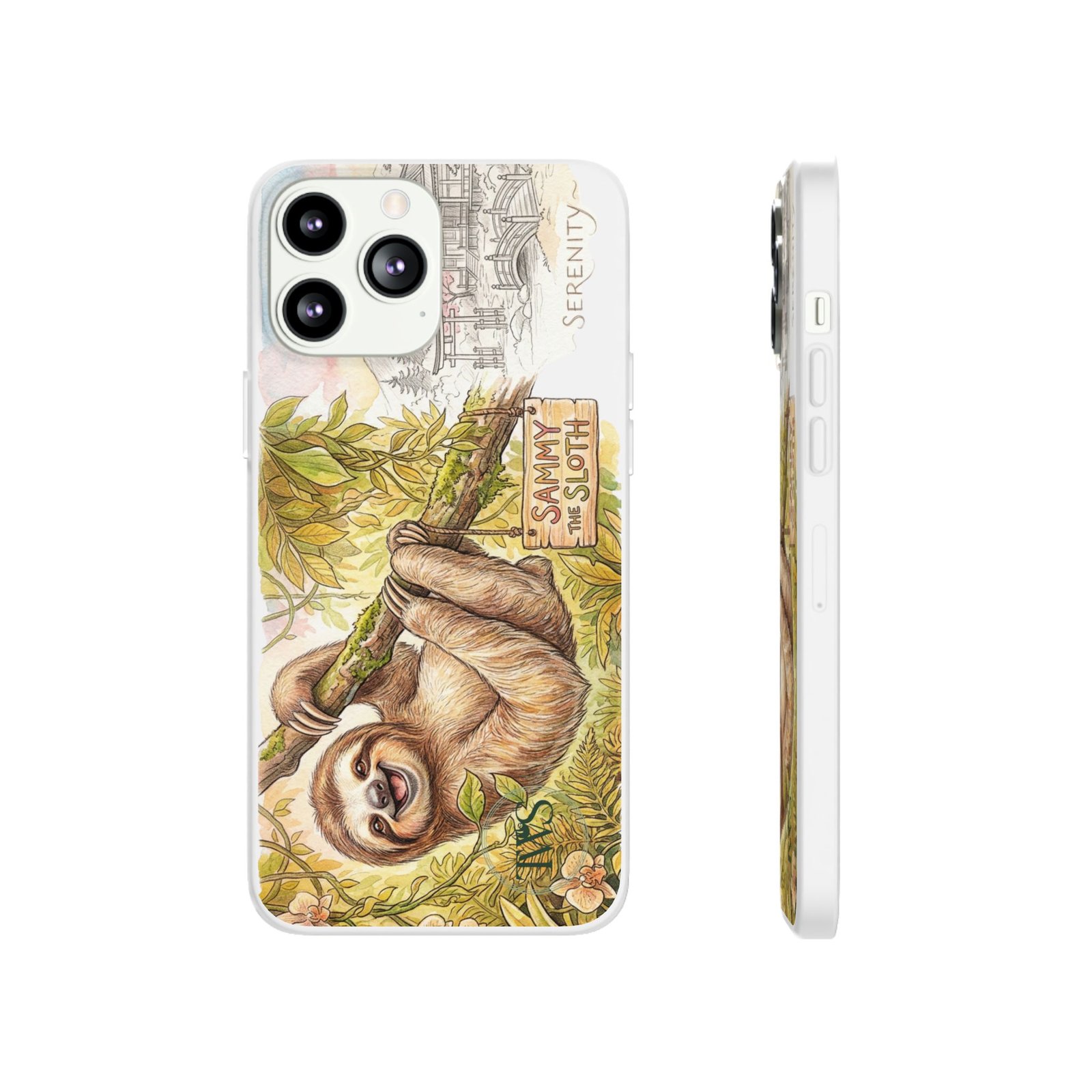 Sloth Phone Case – "Sammy the Sloth" Cute Botanical iPhone Flexi Case - Image 122