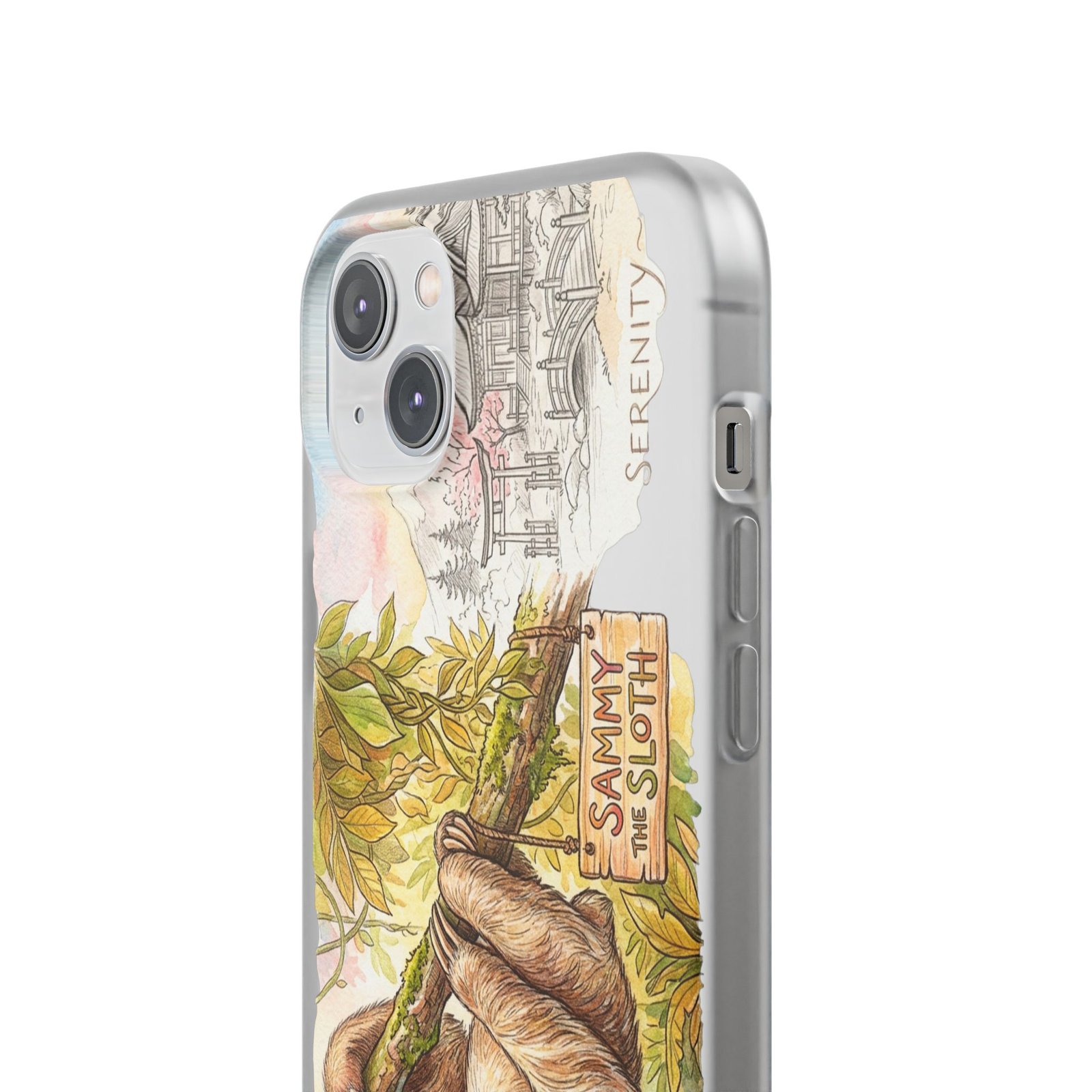 Sloth Phone Case – "Sammy the Sloth" Cute Botanical iPhone Flexi Case - Image 185